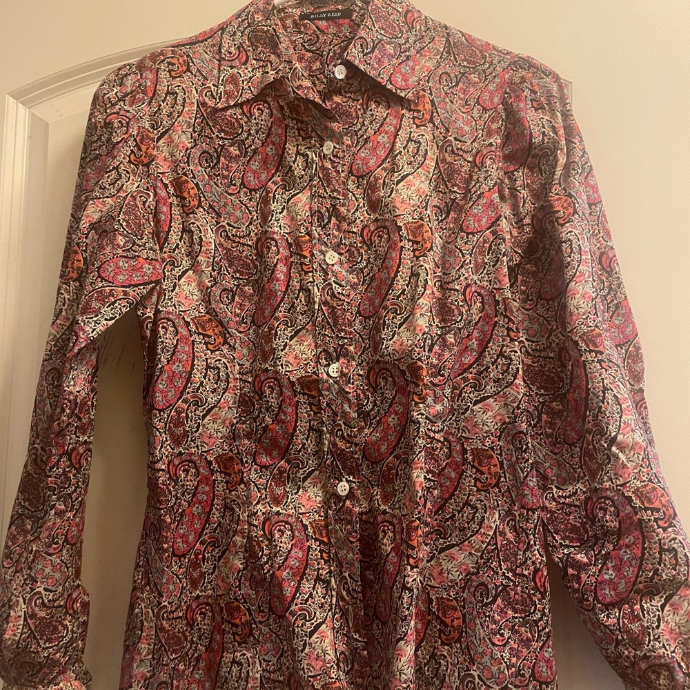 Billy Reid Red and Pink Paisley Button Down Shirt